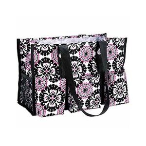 Thirty One Tote Bag Black White‎ Pink Medallion Print Organizer Pockets